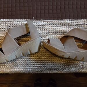 Clarks Taupe Suede Wedge Sandals